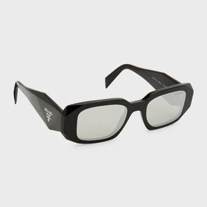 PRADA Mirrored Rectangle Acetate Logo Sunglasses